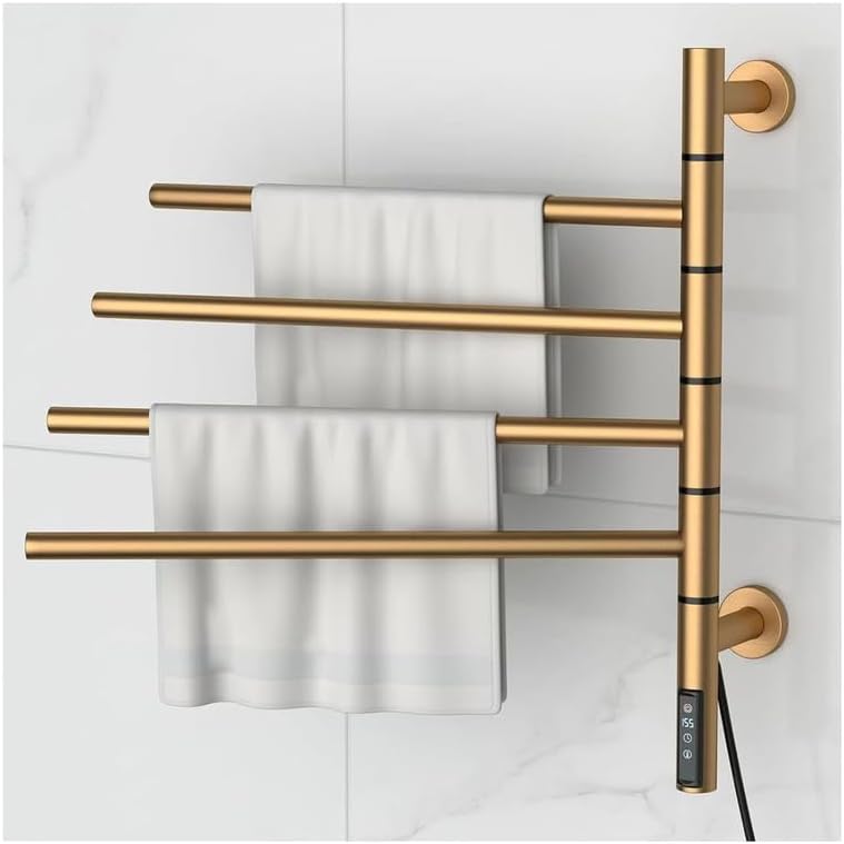 Swivel Towel Warmer Rack, Towel Warmers for Bathroom Wall 180° Rotatable, Heated Towel Rack Swivel Arms with LCD Screen Timer Constant Temperature,Plug in,Gold