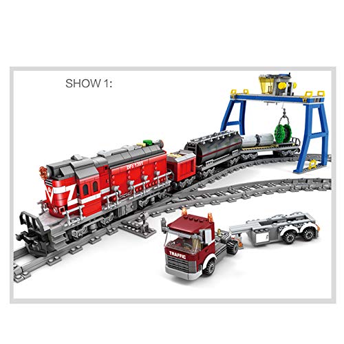BGOOD Technik Zug mit Schienen, 1002 Klemmbausteine Ferngesteuerter City Zug Güterzug mit Motor, Wagen, Gleise und… – Bild 4