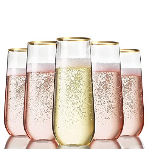 24 Pack Plastic Champagne Flutes, Disposable Unbreakable 9 Oz Toasting Glasses With Gold Rim, Crystal Clear Cocktail Cups Drinkware Shatterproof Ideal For Party Wedding Birthday Easter #TOP19