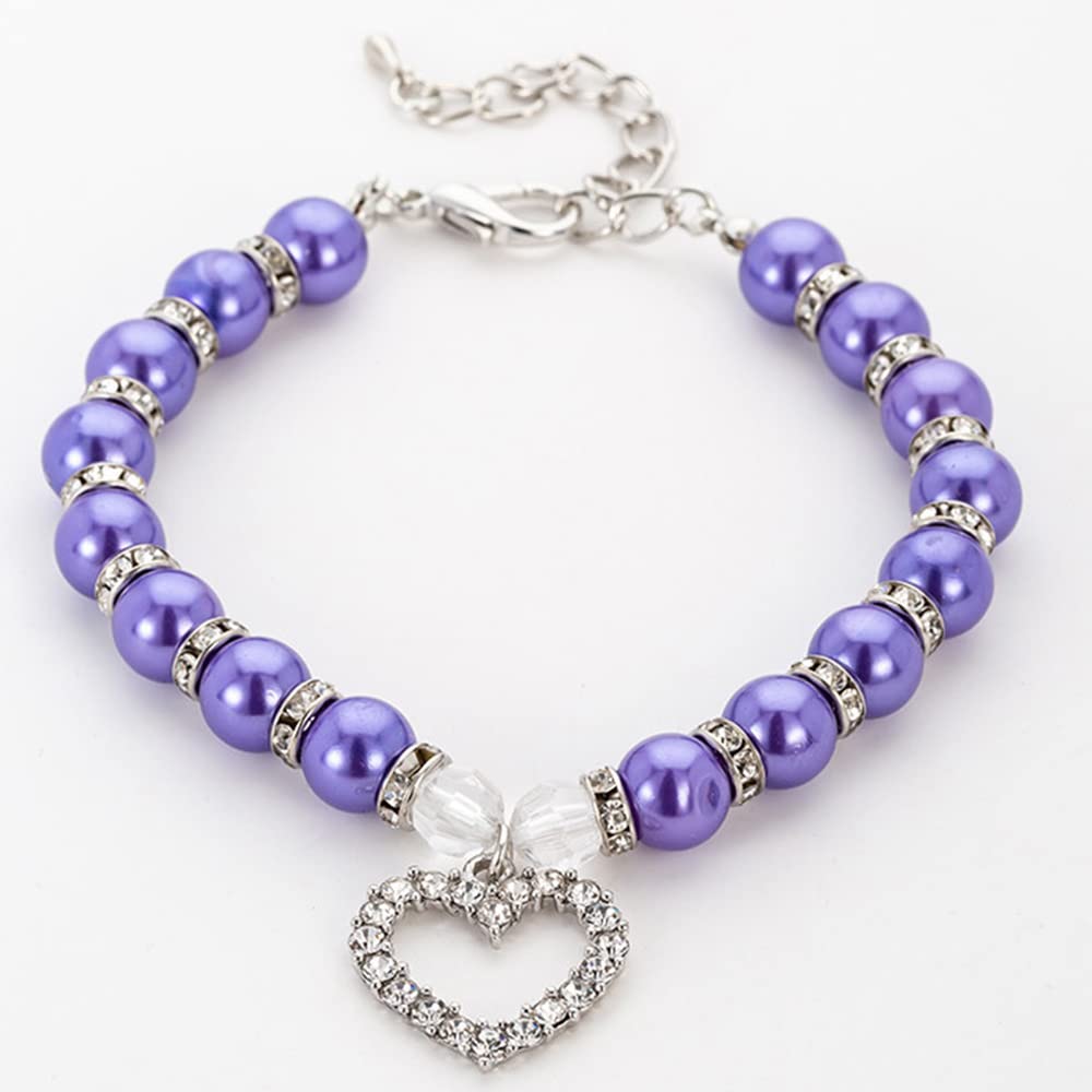 RayMinsino Pet Supplies Pearl Necklace Love Diamond Pendant Pet Collar Cat and Dog Jewelry