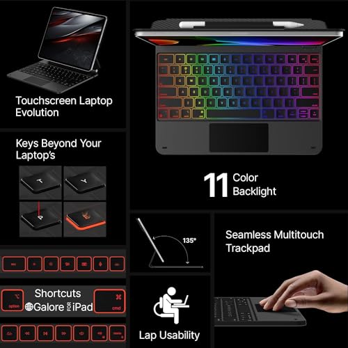 Image of typecase Edge for iPad Air 13 (M4 /M3 /M2, 2026 /2025 /2024) & Pro 12.9 (6th /5th /4th /3rd Gen) with 11-Color Backlit & Precision Trackpad, Magic Floating Keyboard (NOT FIT to Pro 13 (M5 /M4)-Carbon Fiber26