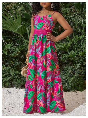 Floerns Girl's Summer Floral Maxi Dress Spaghetti Strap Tropical Beach Tiered Long Dresses2