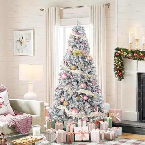 DollarDash 6FT Snow Flocked Artificial Full Christmas Tree