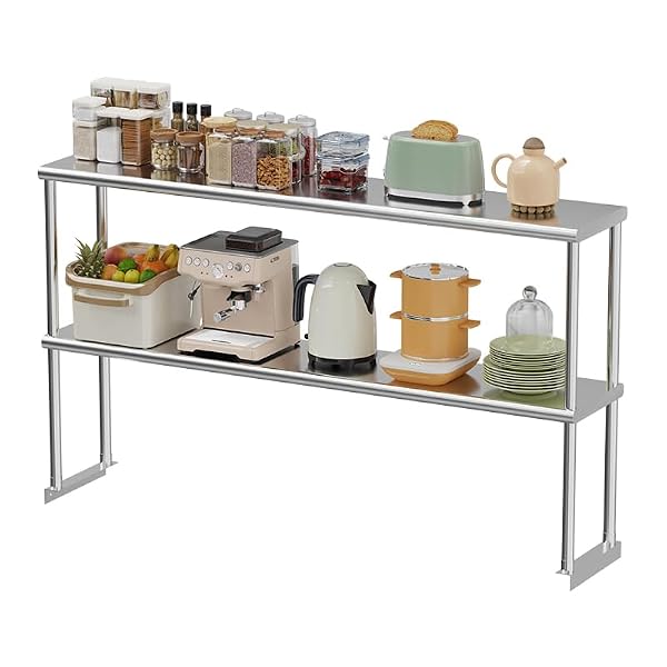 Stainless Steel Two Tier Overshelf, 12" x 60" Commercial over Shelf for Prep & Work Tables, Double Deck Kitchen Storage Organizer for Restaurant, Home & Commercial Kitchen by ExploreHorizon - Used condition - CA$127.67
