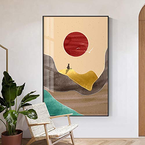 Toile peinture montagne lever du soleil abstrait moderne 50x70cm