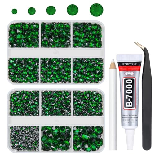 qiipii Emerald Green Resin Crystal Rhinestones for Bedazzling Crafting 2mm 3mm 4mm 5mm 6mm Dark Green Flatback Stones Diamonds Crystals Gems Bling Charms for Nails Art Face Eyes Makeup Beauty Decor