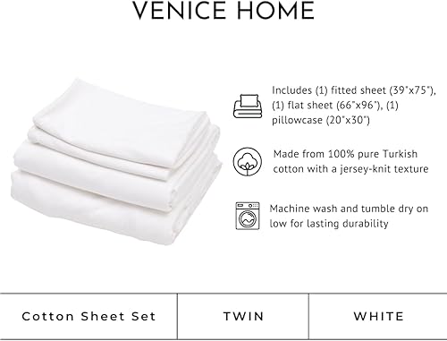 Miniatura 2 de Juego de sábanas 100% algodón con bolsillo profundo, tejido de camiseta, extra suave, fácil ajuste, juego de 3 piezas con funda de almohada, para