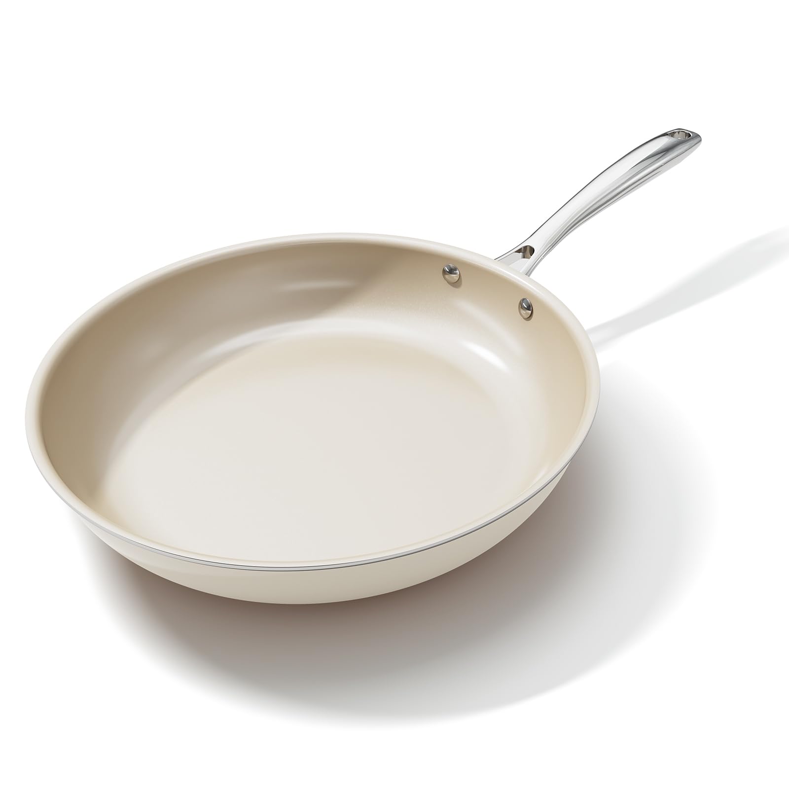 OUBRL Ceramic Nonstick Frying Pans Set, Fry Pan Skillet, Non Toxic Pans for Cooking, Egg Pans，Induction Suitable，PFAS-Free Cookware, Dishwasher Safe, Oven Safe (Cream/White, 28CM)
