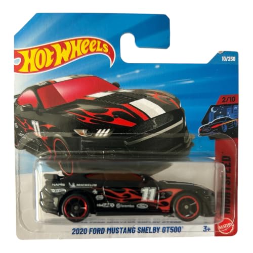 Image of Hot Wheels 2020 Ford Mustang Shelby GT500 [Black] Night Speed 2 /10, 10 /250-1:64 Scale Diecast Toy Vehicle