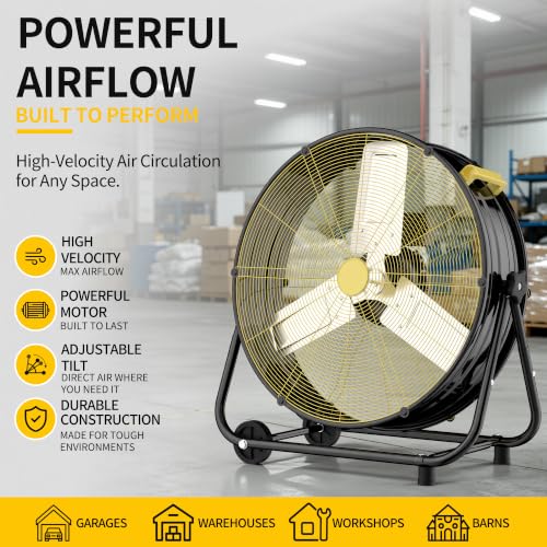 Uthfy 14000CFM Heavy Duty Industrial Drum Fan, 30 Inch High Velocity Floor Fan with 360° Tilt, 2 Casters,Handle,3 Speeds 550W Garage Fan for Shop,Patio,Yard,Commercial,Workshop,Factory by Uthfy - Image 2