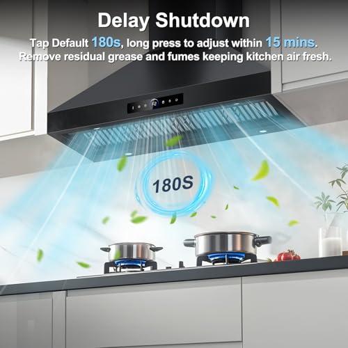 Image of 48 inch Range Hood Wall Mount, 1500 CFM with 4-Speed Gesture Sensing & Touch Control, Stainless Steel Ducted Kitchen Stove Vent Hoods with 4 LED Lights, Time Setting, Dishwasher-Safe Baffle Filters