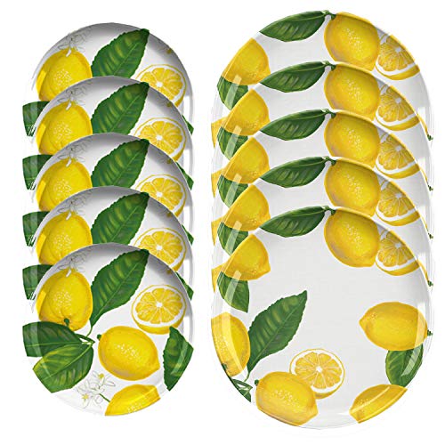 Lemon Outdoor/Camping/BBQ - Plastic/Melamine Dinner & Side Plates Set (10)