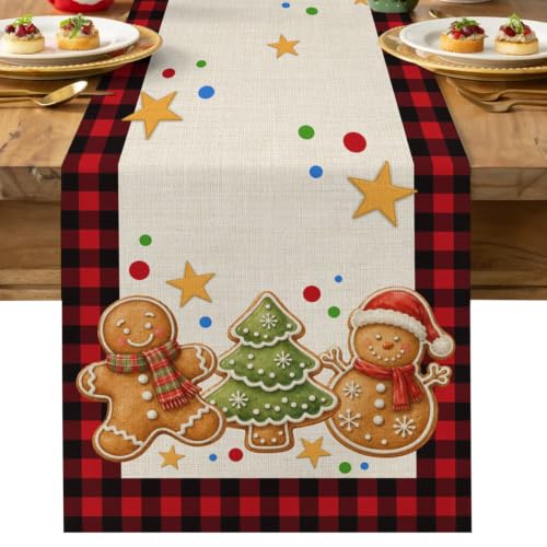Table Runner Gingerbread Man BBBBB Xmas Tree Stars Plaid CCCCC 13x48 Inch
