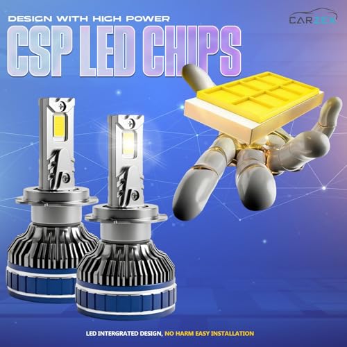 Image of Carzex Smart AI H7 LED Headlight Bulbs for Cars, 250W (125 Watts x 2), 18,000 Lumens Super Bright Conversion Kit for Cars, 6500K Cool White, AI App Controlled | Set of 2 | 1 Year Warranty