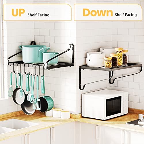 Mudeela Hanging Pot Rack With 10 Hooks, Pots And Pans Organizer Wall Mounted Pot Organizer Rack, Wall Shelf For Kitchen Organization,Cookware, Books, Household,Bathroom #TOP3