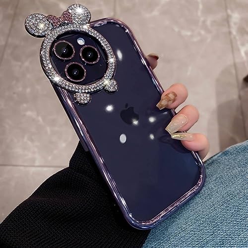 Coque d'oreille d'ours en diamant iPhone 14 Pro cadeau anniversaire femme silicone