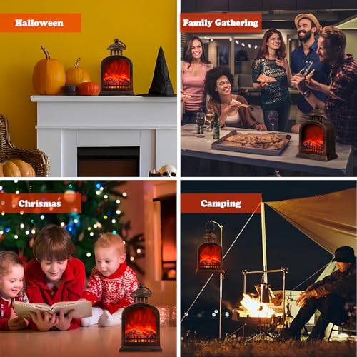 Portable Fireplace Lantern, Wjiang Decorative Fireplace USB/Battery Operated Fireplace Lights, LED Fireplace Lamp for Indoor Outdoor, Tabletop Fire Lamp for Home Decor Helloween Christmas (7inch) - Thumbnail 7