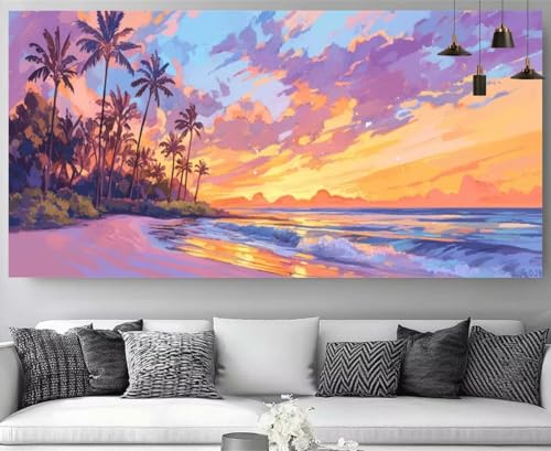 Diamond painting XXL 50x100cm coucher de soleil plage broderie diamant kit