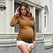 GINKANA Women's Maternity Long Sleeve V Neck T Shirts Tunic Tops Casual,Brown,XL