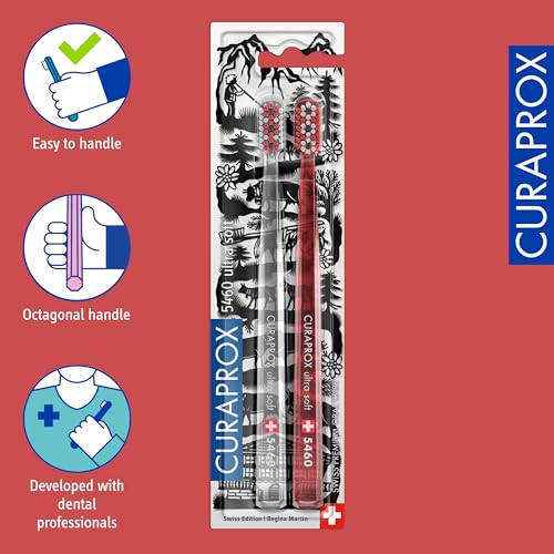 Curaprox Spazzolino Manuale | Cura Gengive Per Adulti | Ultra Morbido Per La Rimozione Della Placca | Confezione Da Due Pezzi Swiss Edition | Rosso-Trasparente - 4