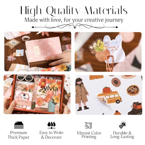 Image of The AutoStory Vintage Scrapbook Album Kit - A6 Junk Journal Notebook with Aesthetic Stickers, Collage Paper Pack & Washi Tape - DIY Journaling Supplies Gift for Teens & Girls (Sylvia, Red)