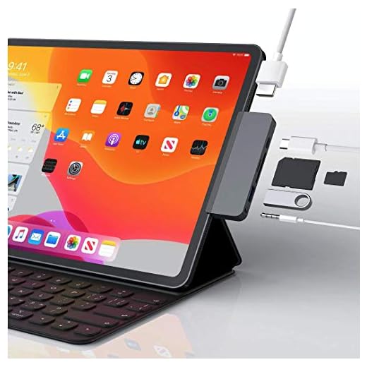 Sanho Hyper HyperDrive HD319B-Silver Hub USB-C 6 en 1 pour iPad Pro/Air Prise Audio 3,5 mm USB-A, SD, Micro SD, USB-C, HDMI Argenté