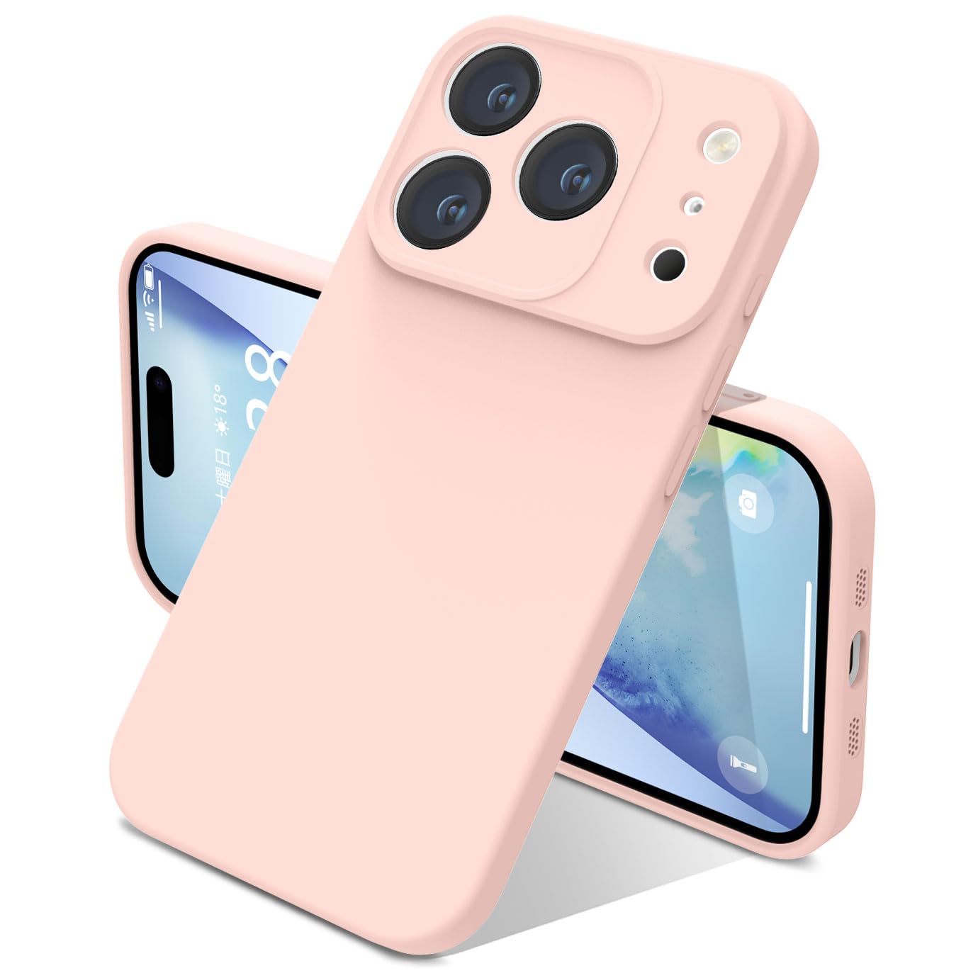 yakxixi 用の iPhone 17 Pro Max ケース シリコン カバー 耐衝撃 ソフト素材 マット質感 さらさら手触り 傷付き防止 軽量 指紋防止 レンズ保護(ピンク)
