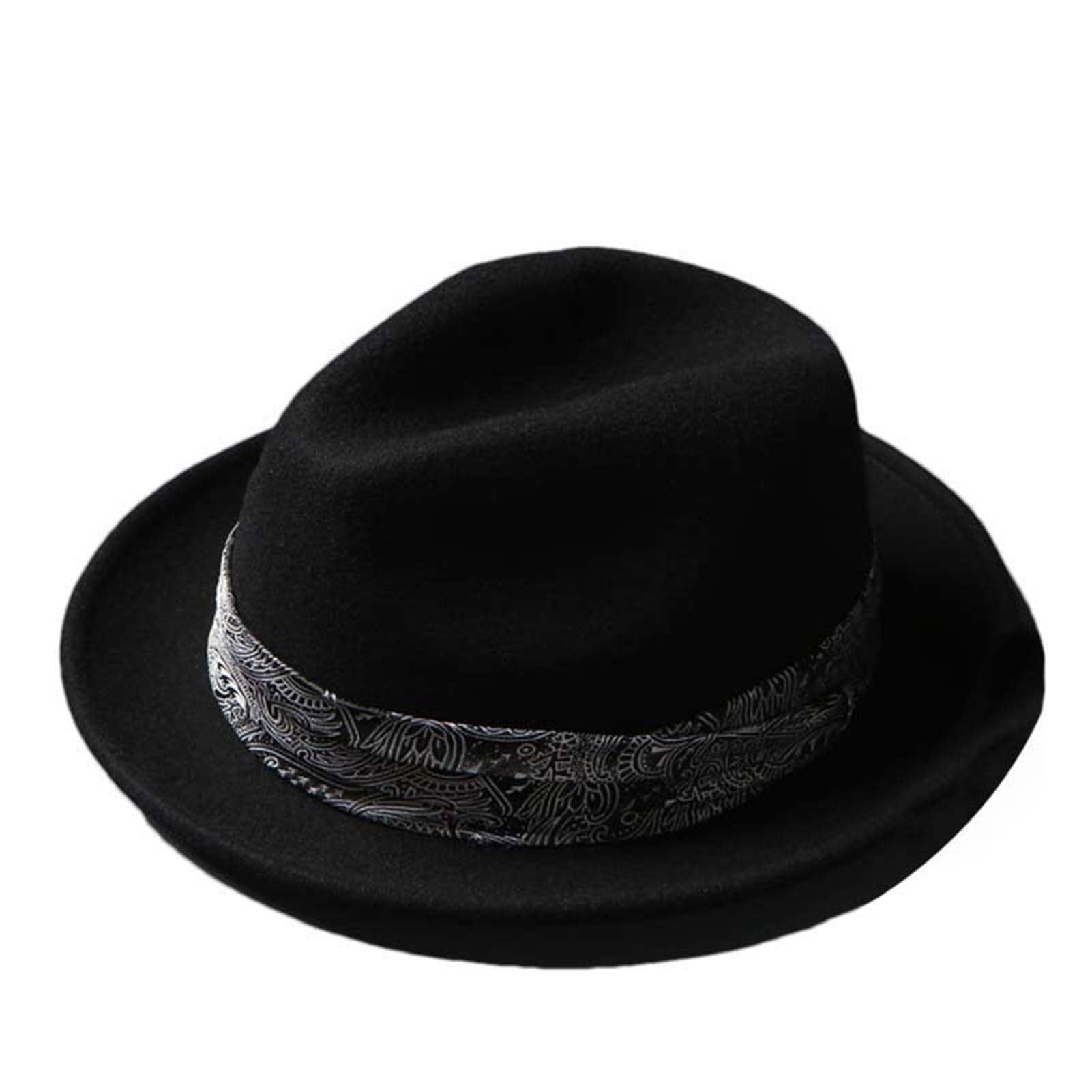 Men's Hat Winter Warm Solid Wool Top Hat Vintage Fedora Winter Autumn Gentleman Anglish Ribbon Jazz Hat Black 59-60CM L
