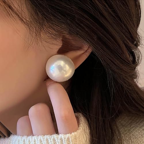 Boho Large Pearl Earrings Round Pearl Stud Earrings White Pearl Big Earrings Wedding Pearl Bridal Earrings Minimalist Half Pearl Earrings Jewelry for Women2