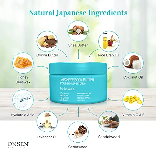 Onsen Secret Japanese Exfoliating Body Scrub & Nourishing Body Butter Moisturizing Cream With Natural Japanese Hot Spring Minerals, Jojoba Oil, Shea Butter (Sandalwood) #TOP2