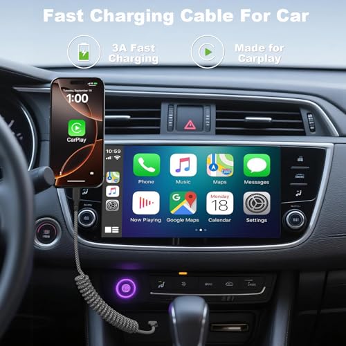 Coiled Carplay Car Charger Fast Charging, [2-Pack, 3ft] Retractable Braid USB A to USB C Cable for iPhone 17/17 Air/16/15/Plus/Pro Max/MacBook Pro/Samsung Galaxy S10/Android Devices, USB C Cord, Grey by Eettvekd - Image 2