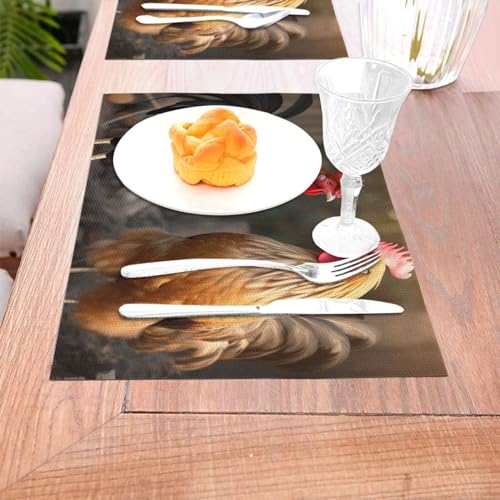 Lot de 4 sets de table en PVC tissé coq et poule lavables