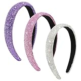 Wecoe 3pcs Purple Pink Silver Rhinestone Headbands Women Girls Sparkly Bling Diamond Headband Fashion Comfortable Head Band Non Slip Birthday Wedding Formal Hair Accessories For Women Girls Gifts