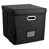 DSFDFDG Cajas Almacenaje Tela Organizador plegable de gran capacidad for guardar discos vinilo con tapa, algodón y lino, ideal for el hogar armario(Black)