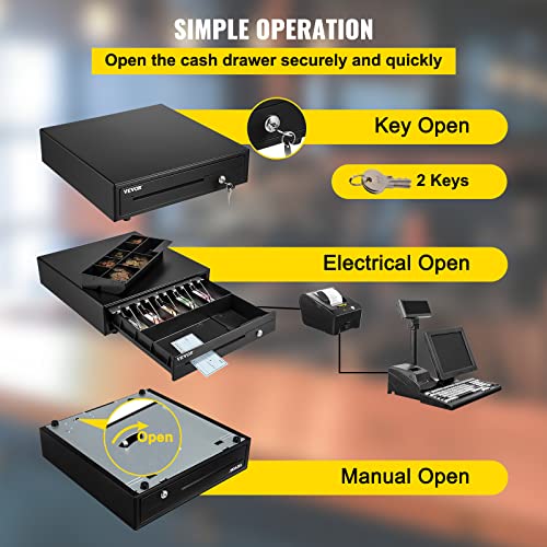 Vevor Cash Register Drawer, 16" 12 V, For Pos System With 5 Bill 8 Coin Cash Tray, Removable Coin Compartment & 2 Keys Included, Rj11/Rj12 Cable For Supermarket, Bar, Coffee Shop, Restaurant #TOP4