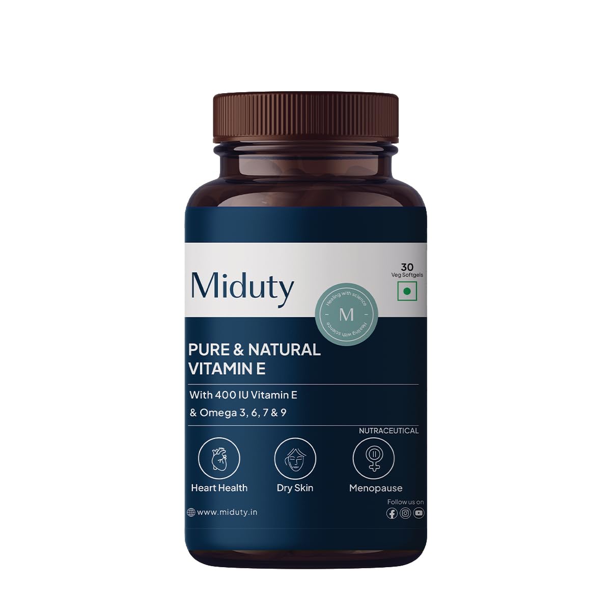 Miduty Pure Natural Vitamin E Capsules, Enhanced with Omega-3-6 - 7-9 - Sea Buckthorn Berry Oil - Boosts Immunity - Balance cholesterol - Better Heart health - 30 Softgel