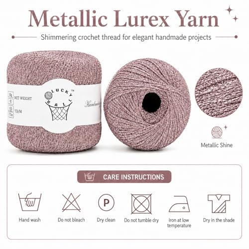 Image of 80g Sparkle Silver Lurex Thread Shining Yarn, Metallic Crochet Thread Yarn for Crocheting, Sparkle Metallic for Knitting Clothes, Car Charm, Keychain Charm(Rose Gold)