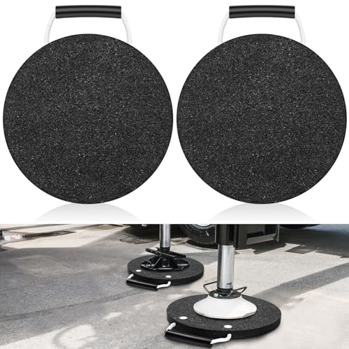 Drydiet 2 Pcs Rv Jack Blocks Pads Stabilizing Round Outrigger Pads Rv Leveling Pads Stackable Waterproof Handle for Tow, Service Truck, Trailer, Crane, Wrecker Landing Gear(18 x 18 x 1 Inch)