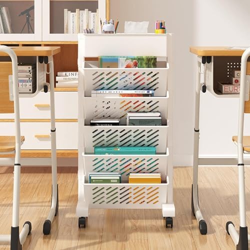 Mobile Vegetable Storage Rack with Wheels, Rotatable Multi-Tier Plastic Organizer, Space-Saving Bookshelf for Kitchen, Pantry & Narrow Areas