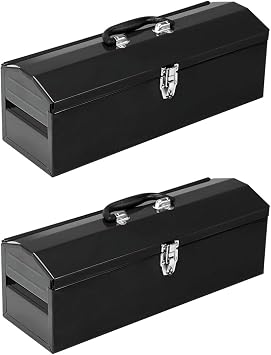 2Pcs Portable Tool Box, Metal Latch Closure, 19" Hip Roof Style, Ideal for Trailer, Mechanic, DIY-ers, Car Toolbox, Workshops, Garages, Repair Shops,Black