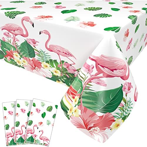 Flamingo Party Tablecloth 3 Pieces Summer Tropical Luau Themed Plastic Rectangular Table Covers for Hawaiian Party Flamingo Themed Birthday Picnic Decorations Supplies 54X108 inch