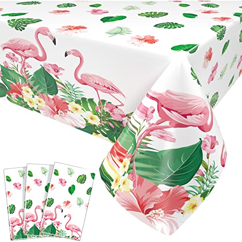 Flamingo Party Tablecloth 3 Pieces Summer Tropical Luau Themed Plastic Rectangular Table Covers For Hawaiian Party Flamingo Themed Birthday Picnic Decorations Supplies 54X108 Inch #TOP2