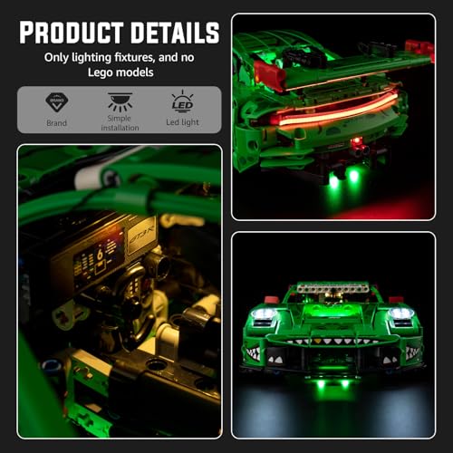 Image of Nitemode Light Kit Compatible with Lego Technic Porsche 911 GT3 R Rexy AO Racing Car 42224, Upgraded Brightness Adjustable Lighting Accessories (No Model)
