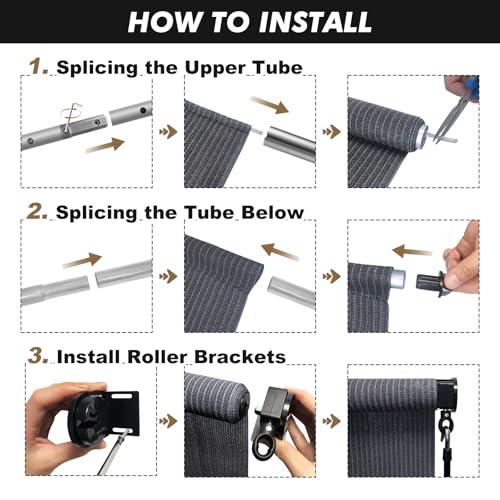Image of Artpuch Patio Shades Roll Up Outdoor Roller Shade with Spliced Design, 135 inch W x 96 inch H Cordless Outside Blinds Cloth for Porch Pergola Gazebo, Blue Grey