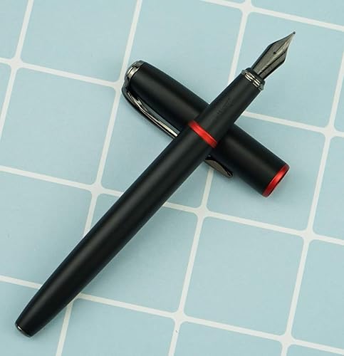 erofa Picasso 916 - Pluma estilográfica con anillo negro y rojo mate, punta media, de titanio