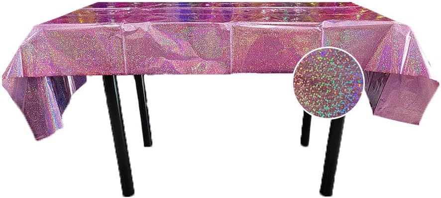 6pcs Holographic Party Table Cover,53.94 * 107.87in,Pink