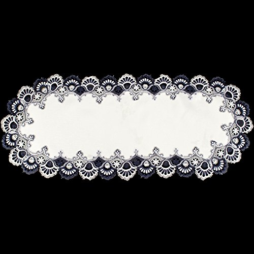 Linens, Art And Things White Navy Blue Jacquard Peacock Tail Lace Dresser Scarf Table Runner Coffee Table Runner (16Wx35L) #TOP7