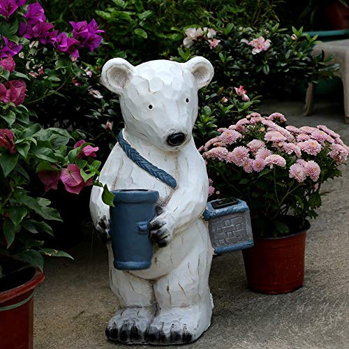 Havanadd Garden Ornament Decorative Sculpture Retro Polar Bear Decoration Garden Outdoor Courtyard Road Led Solar Night Light Animal Sculpture Ornament (Color : White, Size : 28x22x45cm)