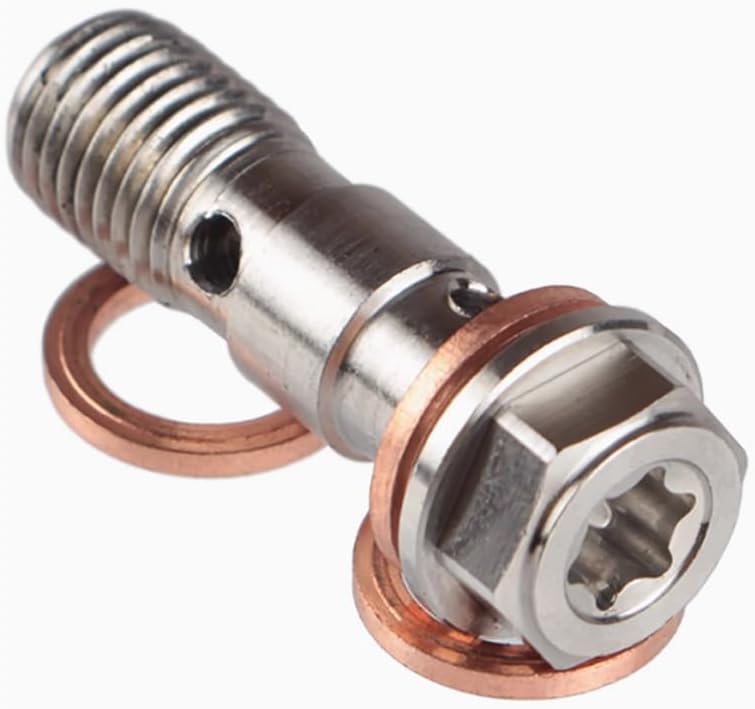 Universal M10x1.00 Stainless Steel Double Hydraulic Brake Banjo Bolt Screw Brake Fitting Adapter Universal with M10 Copper Washers, Single Banjo Bolt M10x1 Metric Thread