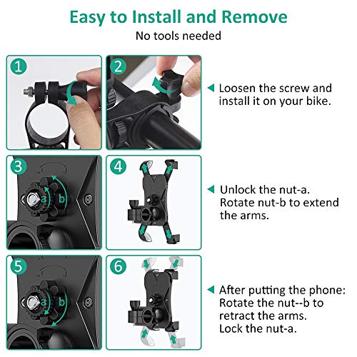 Bovon Anti-Shake Bike Phone Mount, 360 Rotation Universal Bicycle Motorcycle Phone Mount Holder Stand Cradle Clamp Compatible with iPhone 12 Pro Max/12 mini/12/11 Pro/XR/XS MAX, Samsung Galaxy S20